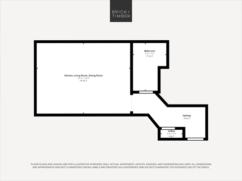 A black and white image of a floor plan for a property by Brick+Timber.